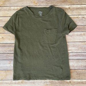J. Crew Olive Green Linen Short Sleeve Pocket Tee